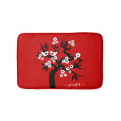 Zwart, wit liefde vogels kersenboom, bloesems rood badmat (Voorkant)