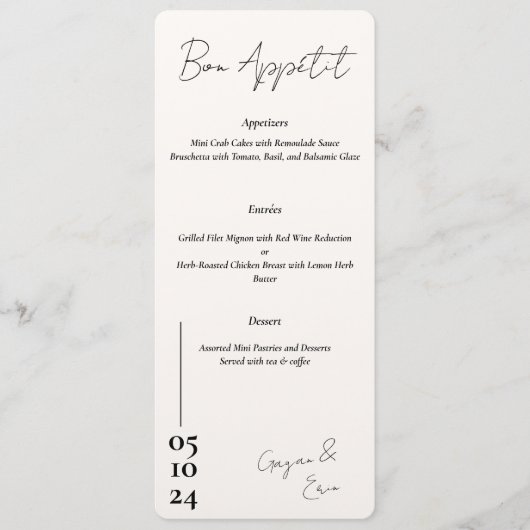 Zwart-wit Liefdesbrief Bruiloft menu (Voorkant)
