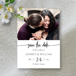 Zwart-wit liefdesverhaal: moderne trouwfoto save the date