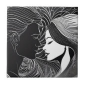 Zwart & Wit Liefhebbers Romantische Omhelzing Silh Tegeltje (Voorkant)
