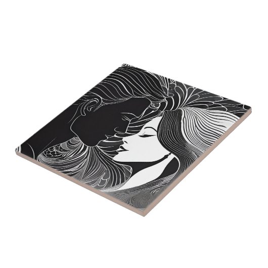 Zwart & Wit Liefhebbers Romantische Omhelzing Silh Tegeltje (Zijkant)