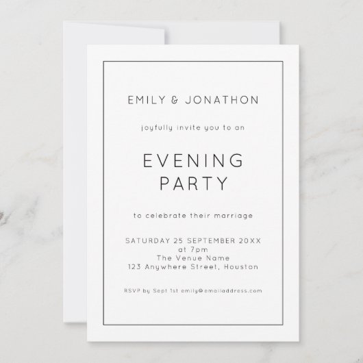 Zwart Wit Lijn Rand Bruiloft Avondfeest Kaart (Voorkant)