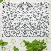 Zwart-wit lijnkunstpatroon Keukenhanddoek (Gevouwen)