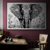 Zwart-wit lijntekening Olifant | AI Poster