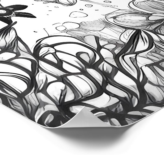 Zwart-wit lijntekening Olifant | AI Poster (Hoek)