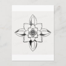 Zwart-wit lijntekening waterlelie bloem