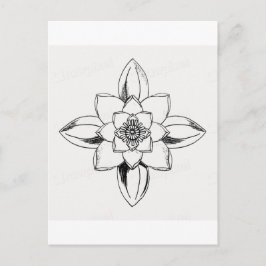 Zwart-wit lijntekening waterlelie bloem briefkaart