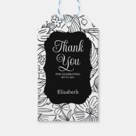 Zwart-wit Lijst Floral Birthday Dank u Cadeaulabel