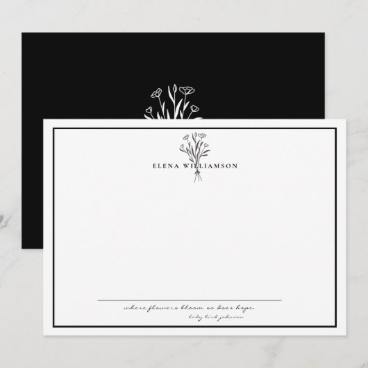 Zwart wit Lijst - Flowers & Hope op maat Notitiekaartje (Voorkant / Achterkant)