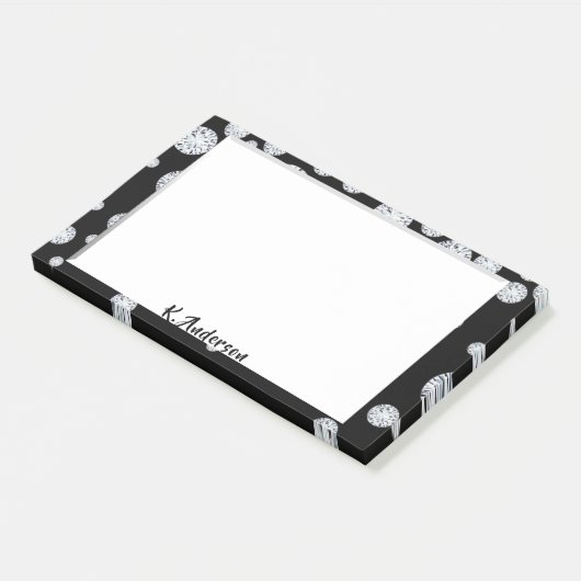 Zwart wit lijst glamoureus monogram post-it® notes (Schuin)