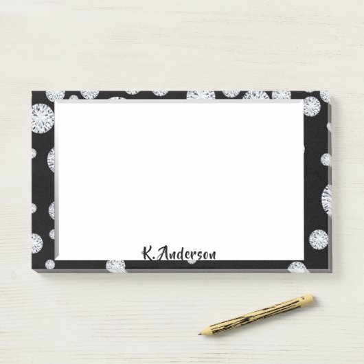 Zwart wit lijst glamoureus monogram post-it® notes (Op bureau)
