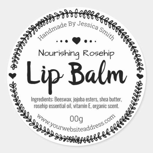 Zwart-wit Lijst lippenbalsem potlabels Ronde Sticker (Voorkant)