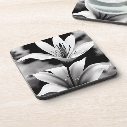 Zwart-wit Lilies Coster Set Bier Onderzetter (Linkerzijde)