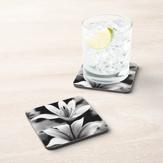 Zwart-wit Lilies Coster Set Bier Onderzetter (Rechterzijde)