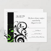 Zwart/Wit/Lime Groen Vet Swirl Bruiloft RSVP Uitnodiging Briefkaart (Voorkant / Achterkant)