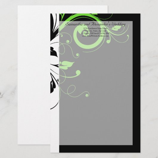 Zwart/wit/lime groen vet werveling bruiloft briefpapier (Voorkant / Achterkant)