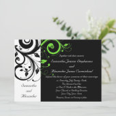 Zwart/wit/lime groen vet werveling bruiloft kaart (Staand voorkant)