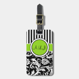 Zwart, wit, Limoen gestreept Bagagelabel