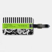 Zwart, wit, Limoen gestreept Bagagelabel (Achterkant horizontaal)