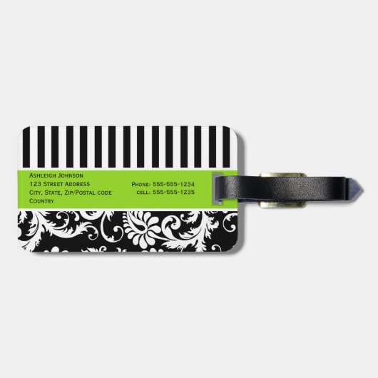 Zwart, wit, Limoen gestreept Bagagelabel (Achterkant horizontaal)