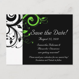 Zwart/Wit/Limoen Groen Vet Swirl Save the Date Aankondigingskaart