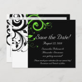 Zwart/Wit/Limoen Groen Vet Swirl Save the Date Aankondigingskaart (Voorkant / Achterkant)