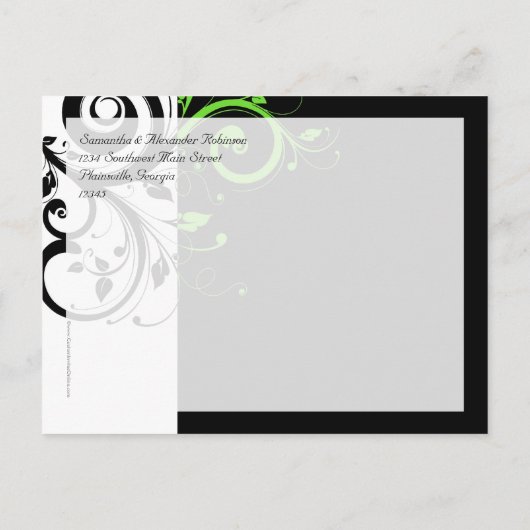 Zwart/Wit/Limoen Groen Vet Swirl Save the Date Aankondigingskaart (Achterkant)