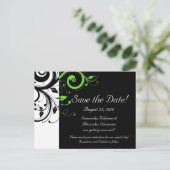 Zwart/Wit/Limoen Groen Vet Swirl Save the Date Aankondigingskaart (Staand voorkant)
