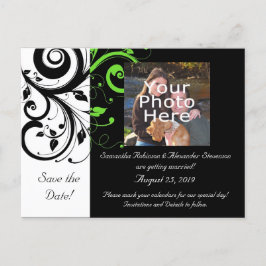 Zwart/Wit/Limoen Groen Vet Swirl Save the Date Aankondigingskaart