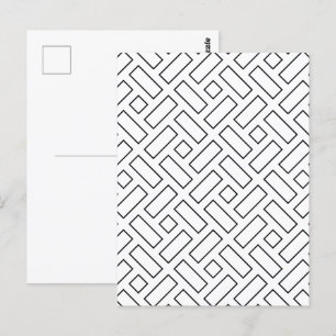 Zwart-wit Lineair Blok Patroon - Wit Briefkaart