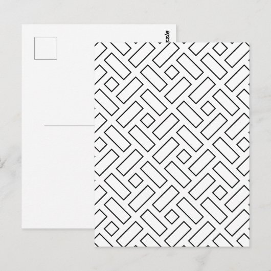 Zwart-wit Lineair Blok Patroon - Wit Briefkaart (Voorkant / Achterkant)