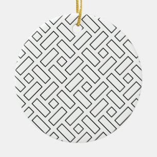 Zwart-wit Lineair Blok Patroon - Wit Keramisch Ornament