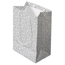 Zwart-wit Lineair Blok Patroon - Wit Medium Cadeauzakje