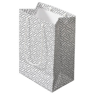 Zwart-wit Lineair Blok Patroon - Wit Medium Cadeauzakje