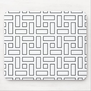 Zwart-wit Lineair Blok Patroon - Wit Muismat