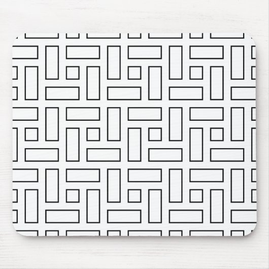 Zwart-wit Lineair Blok Patroon - Wit Muismat (Voorkant)