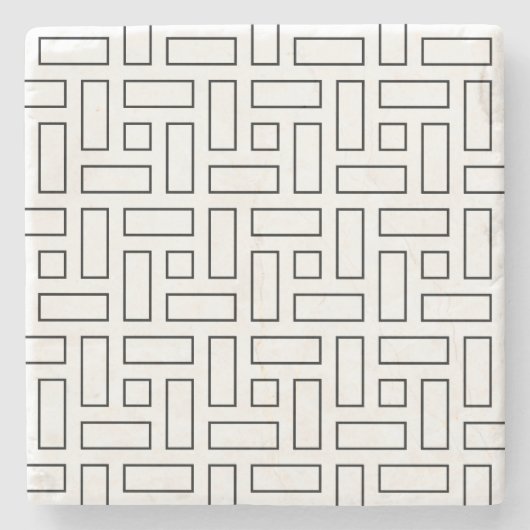 Zwart-wit Lineair Blok Patroon - Wit Stenen Onderzetter (Voorkant)