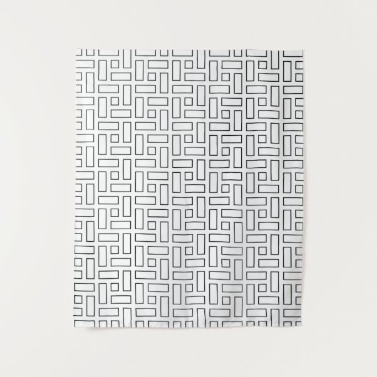Zwart-wit Lineair Blok Patroon - Wit Wandkleed (Voorkant)