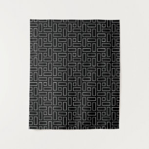Zwart-wit lineair blokpatroon - Zwart Wandkleed