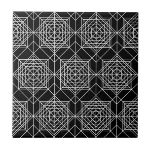 zwart-wit lineair patroon - zwart tegeltje