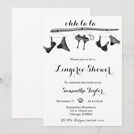 Zwart-wit Lingerie douche Kaart (Voorkant / Achterkant)