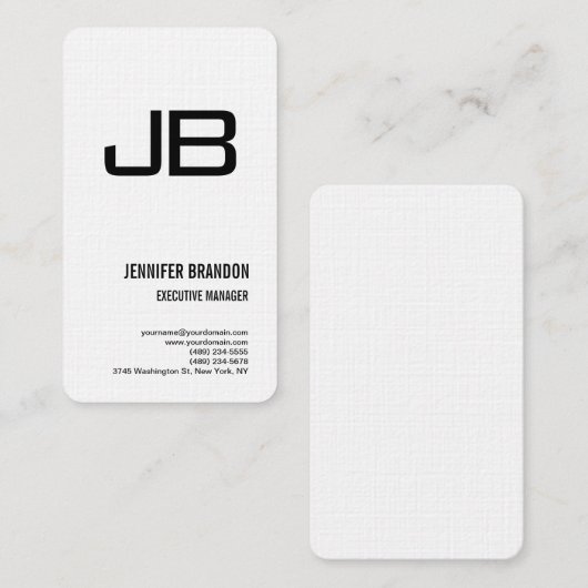 Zwart Wit Linnen Monogram Minimalistische Moderne Visitekaartje (Voorkant / Achterkant)