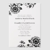 Zwart Wit Linocut Zonnebloem Huwelijk Vellum Uitnodigingen (Voorkant)