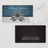 Zwart wit lint/blauw Damask Visitekaartje (Voorkant / Achterkant)