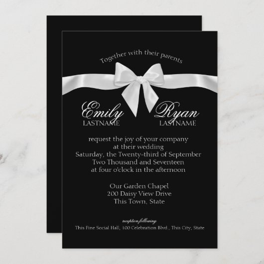 Zwart-wit lint boog bruiloft kaart (Voorkant / Achterkant)