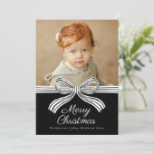 Zwart-Wit Lint Plat Kerst Foto Kaart (Staand voorkant)
