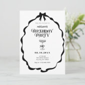 Zwart-wit lint verjaardagsfeestje kaart (Staand voorkant)