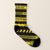 Zwart, wit lintontwerp sokken met waarschuwingslin (Links binnenkant)