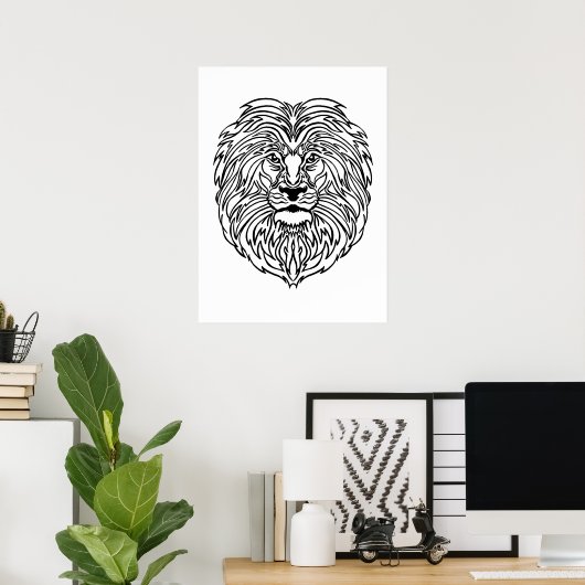 Zwart-wit lion Poster afdrukken, 13 x 19 inch (Thuiskantoor)