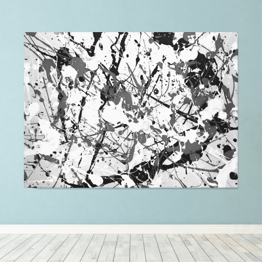 ZWART-WIT LIV - Action schilderij -Abstract- Canvas Afdruk (Insitu (Houten vloer))
